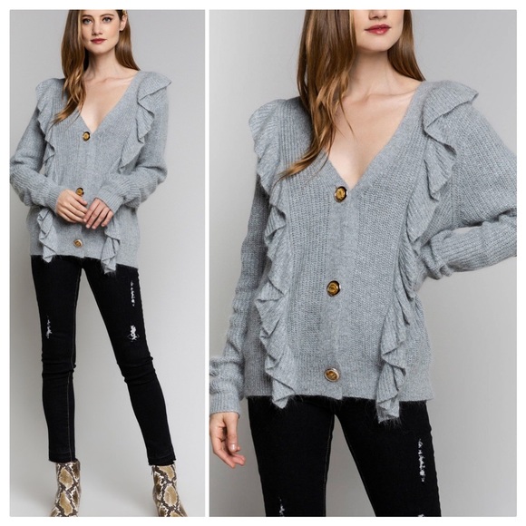 POL Sweaters - POL Kelli Ruffles Button Front Cardigan